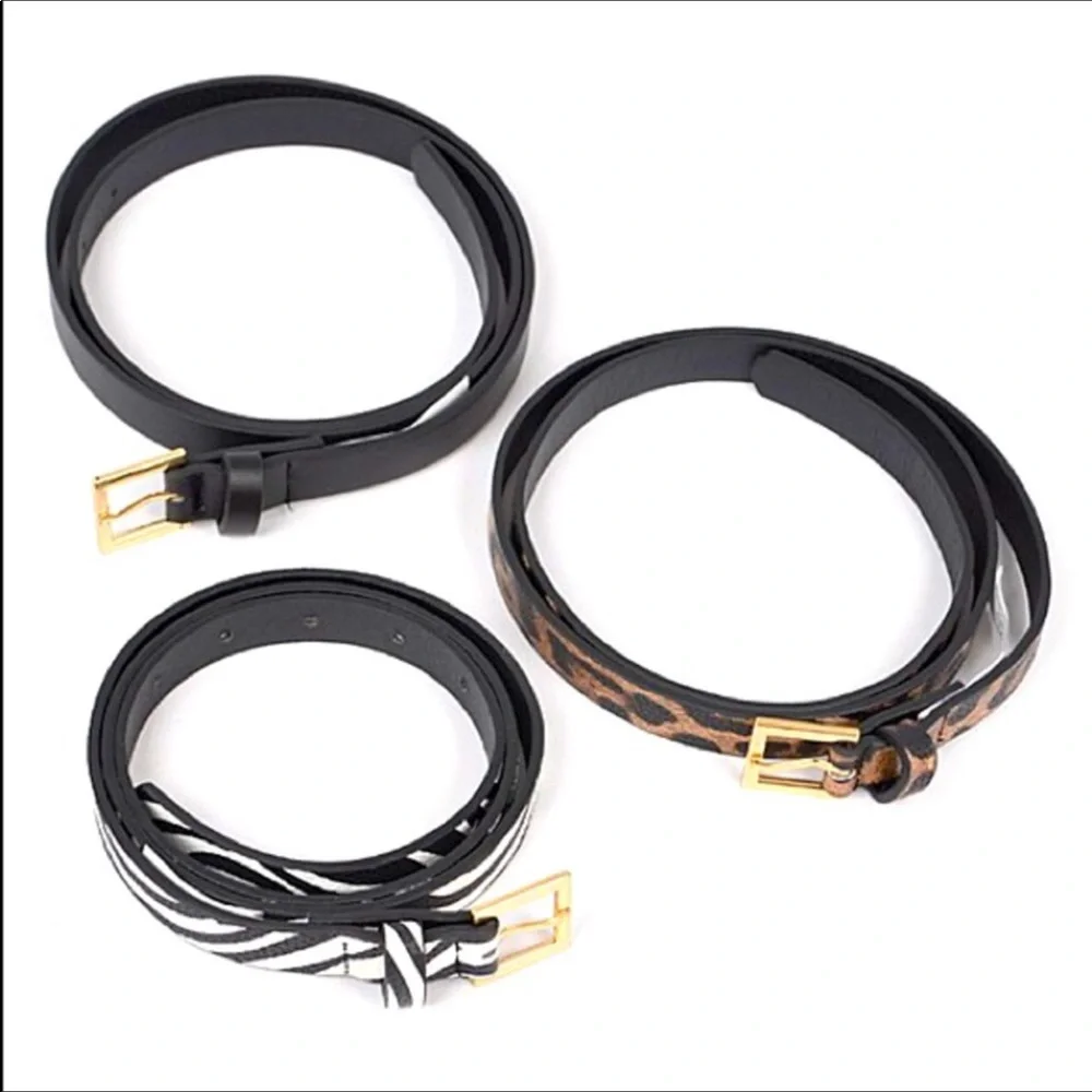 3 PC Leather Animal Print Skinny Belt Statement Set